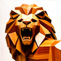 Leo Pride Poster – geometric low-poly lion art print in warm wood tones on white background.