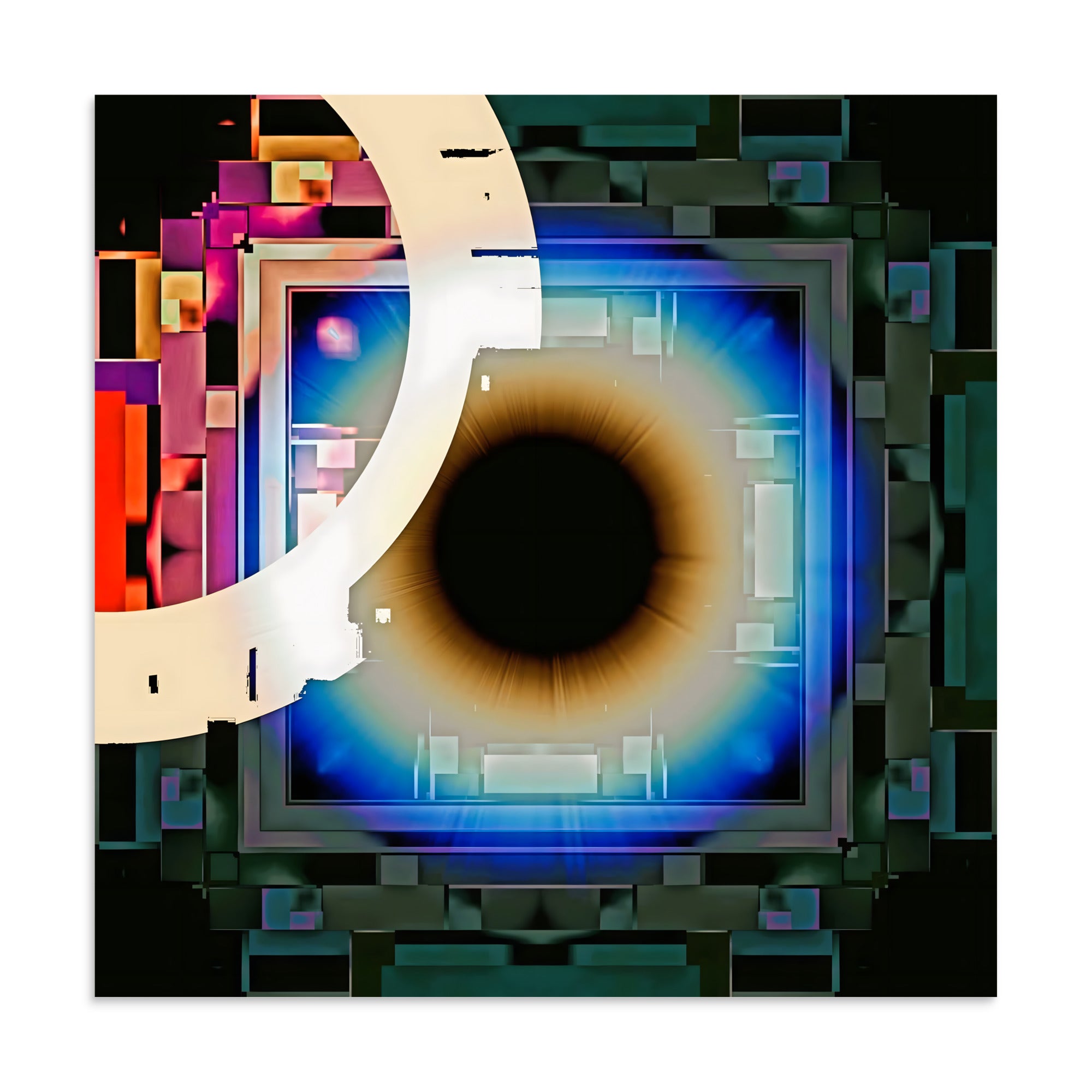 Cyber Eye art poster print, 24x24 inch unframed, showcasing vibrant blue and black abstract design.