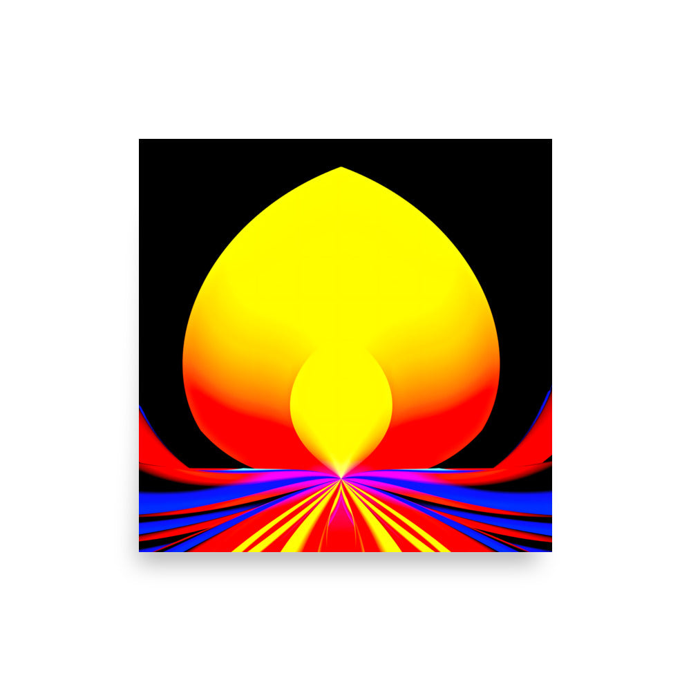 Solar Lotus Poster print mockup – square matte poster shown front-facing with vibrant lotus sun artwork.