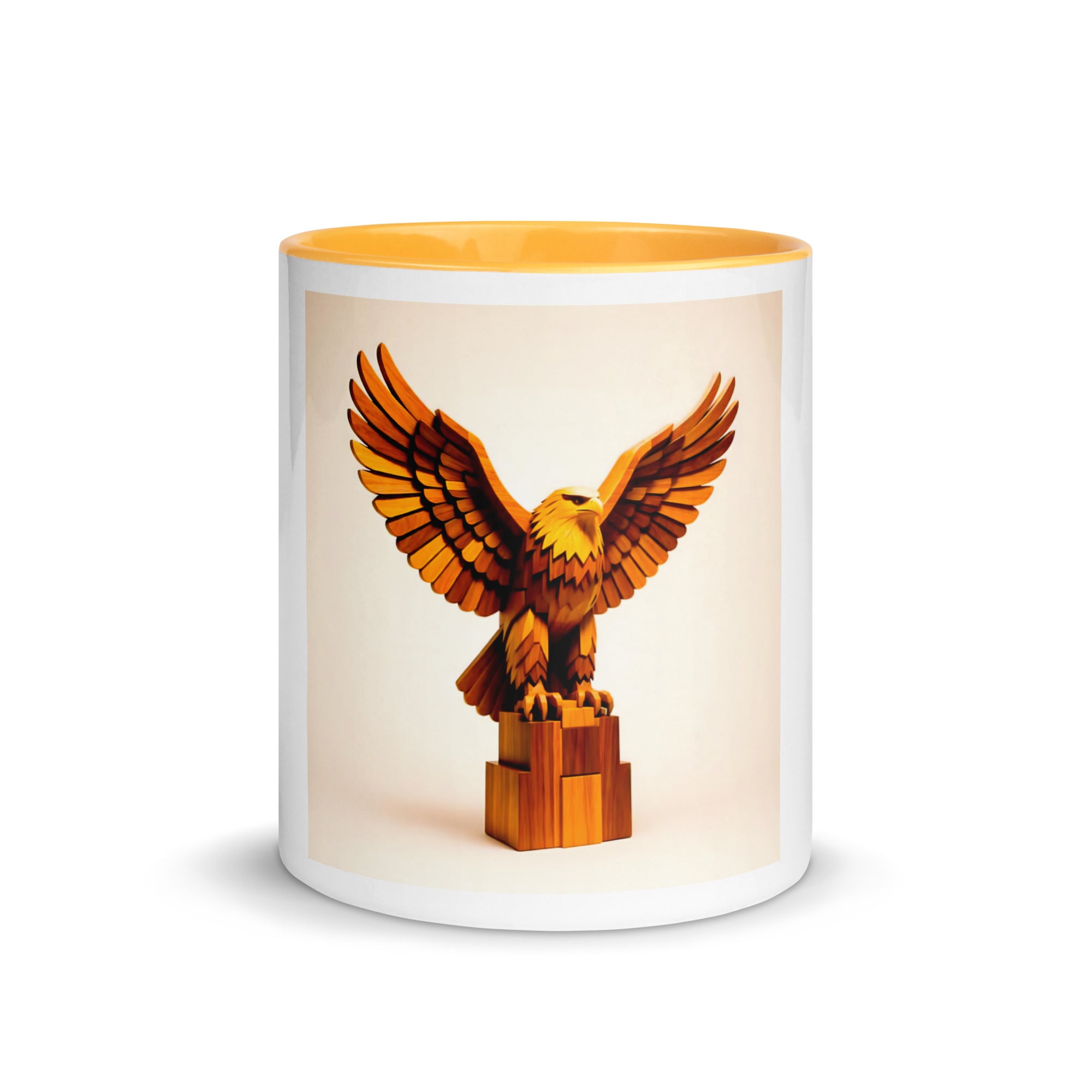 Golden Eagle Respect Mug with Golden Yellow color inside, rim and handle — 11 oz front view.