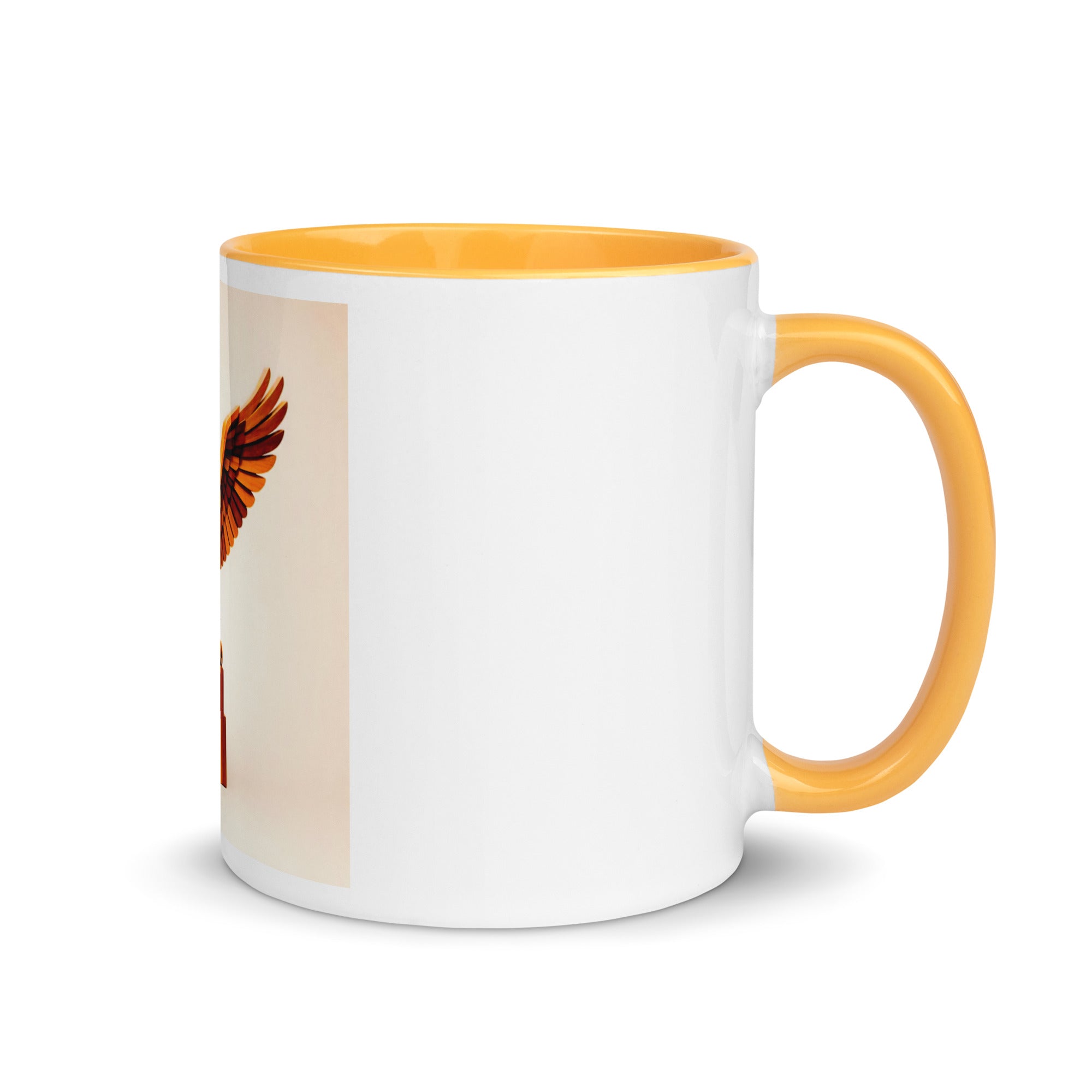 Golden Eagle Respect Mug with Golden Yellow color inside, rim and handle — 11 oz right side view.