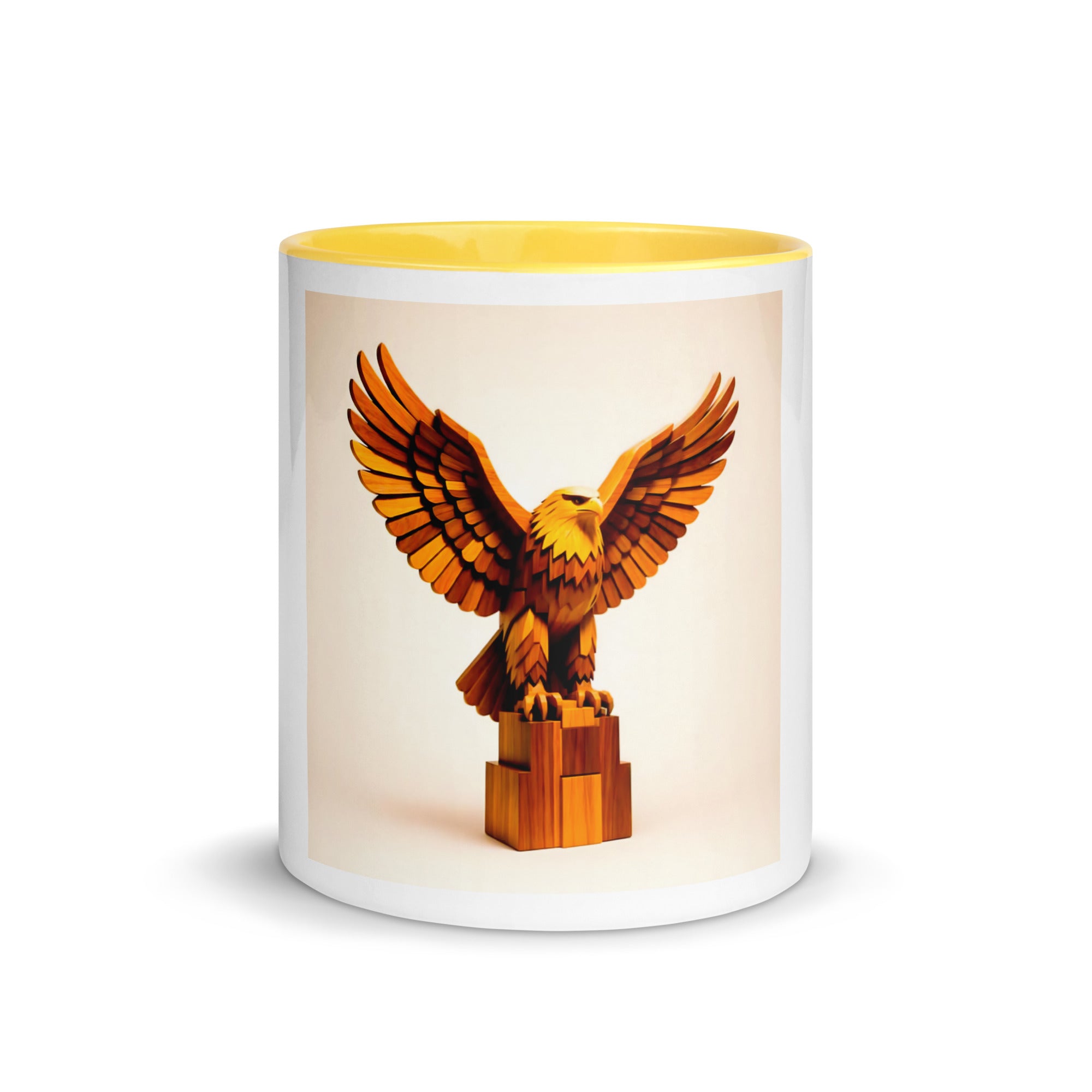 Golden Eagle Respect Mug with Yellow color inside, rim and handle — 11 oz front view.
